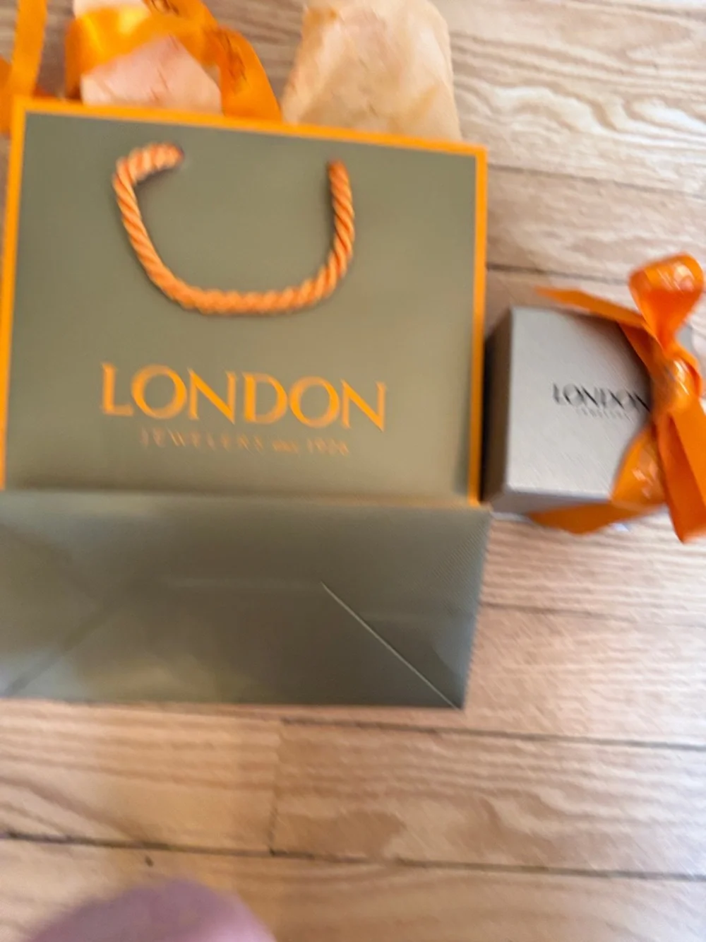 London Jewelers Gift Bag & Box -  Gold Orange butterfly ribbon bag paper box